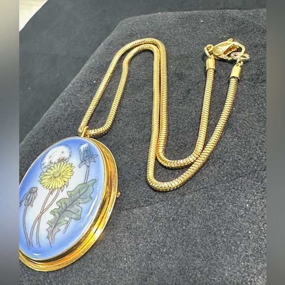 Vtg B&G Denmark Limited Edition 1/20 12KTGF Handpainted Floral Pendant Necklace - Picture 4 of 11